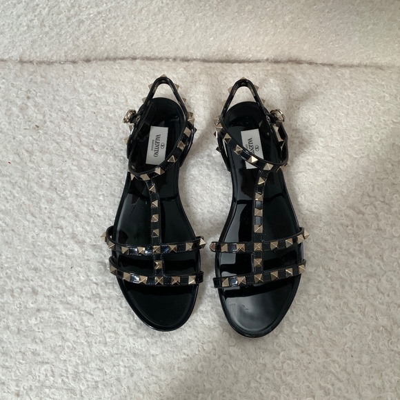 Valentino black rock studs accent gladiator rubber sandals - Picture 1 of 4